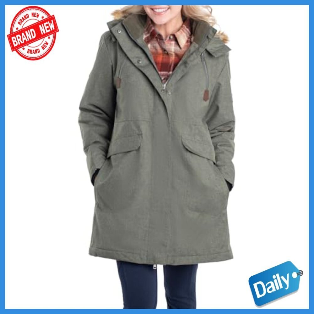 Women's Water Resistant Parka with Hood, Polyfill Insulated Winter Coat - Picture 3 of 7